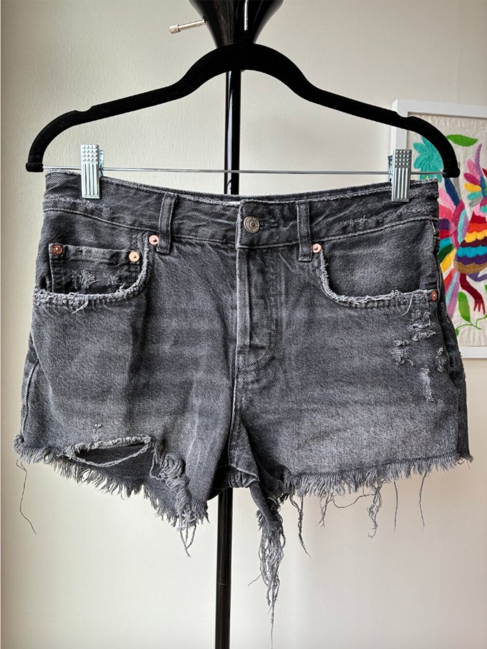 We the Free Black Denim Cut Off Shorts with a Button Fly - Size 26